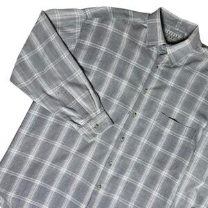 Trader Bay Mens Gray Plaid Long Sleeve Button Up Shirt Size L
